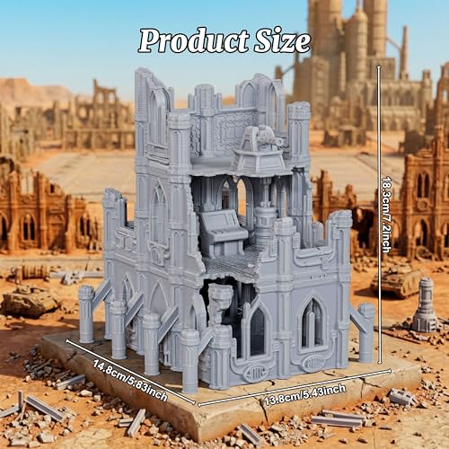 DND Terrain for Trench Crusade – 28mm Ruined Cathedral Building AF1166 | Unpainted Multilevel Gothic Ruins Tabletop Scenery for Dungeons and Dragons, Wargame Map Props