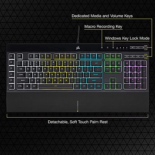 Corsair K55 RGB PRO Membrane Wired Gaming Keyboard – QWERTY US Layout, IP42 Dust and Spill-Resistant – 6 Macro Keys with Elgato Integration – iCUE Compatible – PC, Mac, Xbox – Black - color: Black, style: K55 RGB PRO