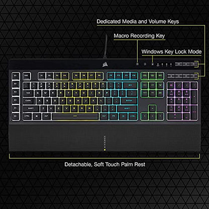 Corsair K55 RGB PRO Membrane Wired Gaming Keyboard – QWERTY US Layout, IP42 Dust and Spill-Resistant – 6 Macro Keys with Elgato Integration – iCUE Compatible – PC, Mac, Xbox – Black - color: Black, style: K55 RGB PRO