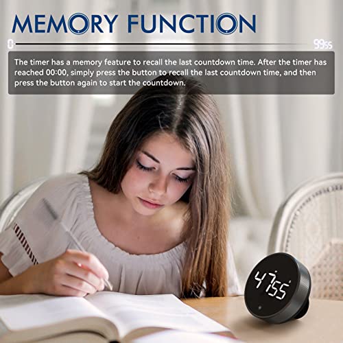 Digital Kitchen Timer, 3.8'' Large LED Display Countdown Countup Timer, Timer for Kids, Classroom Magnetic Timer, Adjustable Volume, Brightness, Easy for Cooking/Study/Office/Exercise (Ridged Knob) - style: Ridged Knob