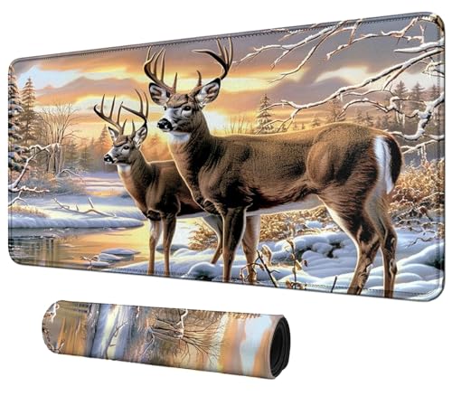 Deer in The Snow for MTG & TCG Playmat Mouse Pad,BFDHGQZC 24" x 14" Game Mat for MTG/RPG/CCG Trading Card Game Playmats Table Mat Perfect for Card Games Video Games Computer Office - color: Deer in the Snow, size: 60*35cm