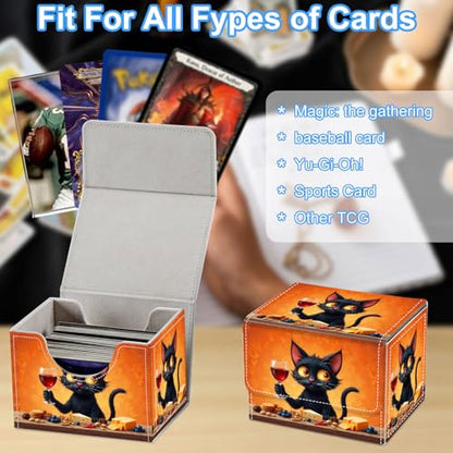 Cat Drinking Wine Deck Box for MTG Commander | Holds 100+ Double-Sleeved Cards | Strong Magnetic TCG Card Case for Collectible Games - color: Cat Drinking Wine