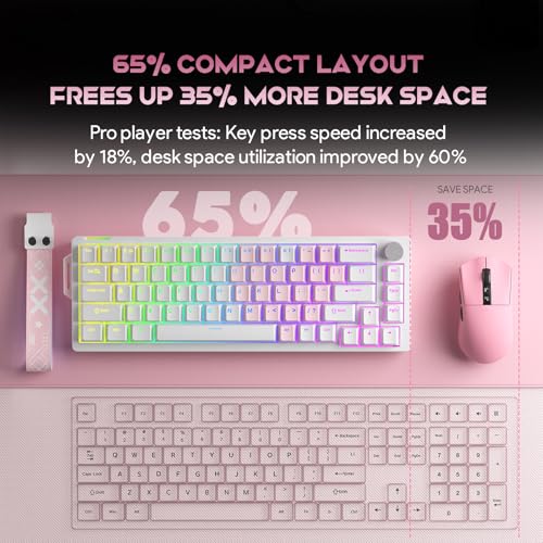 x FURYCUBE 68% Mechanical Gaming Keyboard with RGB Backlit, Wired Keyboard Volume Knob PBT Keycaps,Pre-lubed Linear Switches, Hot-Swap Creamy Keyboard, for FPS Games(White+Pink) - color: White+Pink