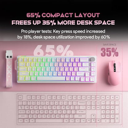 x FURYCUBE 68% Mechanical Gaming Keyboard with RGB Backlit, Wired Keyboard Volume Knob PBT Keycaps,Pre-lubed Linear Switches, Hot-Swap Creamy Keyboard, for FPS Games(White+Pink) - color: White+Pink