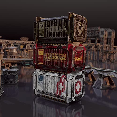 TinkerTurf Sci-Fi Terrain: Cargo Containers 1 Add-On, 3 Containers Included, Neutral Theme, Modeular Design, Easy Storage, Virtually Limitless Setups - style: Series 1 - Neutral