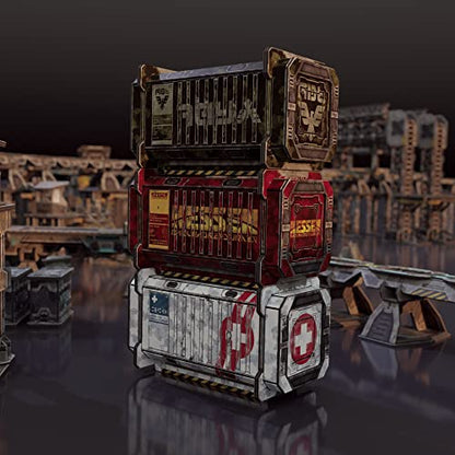 TinkerTurf Sci-Fi Terrain: Cargo Containers 1 Add-On, 3 Containers Included, Neutral Theme, Modeular Design, Easy Storage, Virtually Limitless Setups - style: Series 1 - Neutral