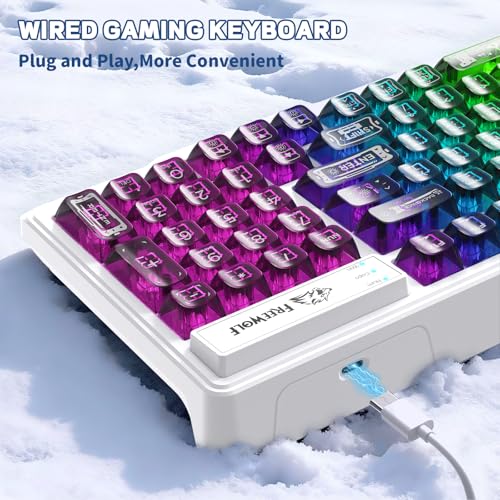 FREEWOLF M95 Transparent Membrane Keyboard with Clear Keycap,Wired Gaming Keyboard with RGB Backlit, 94 Silent Keys with Mechanical Feeling,26-Key Anti-ghosting,for Mac/Windows -Black - color: Black