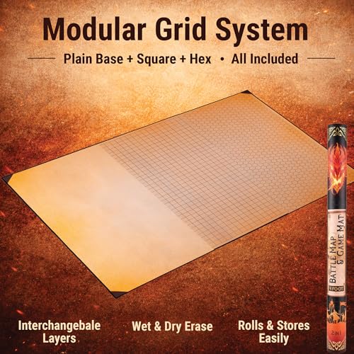 da Vinci's Room 2-in-1 DND Battle Map and 4 Foot Rubber Game Mat 48x36 inches with Dry Erase Square or Hex Grid - DND Battle Mat, D&D Map for D&D, Board Games, TTRPGs and Other Tabletop Games