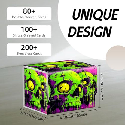 Trading Card Storage Box, Holds 100+ for MTG Cards, Premium PU Leather with Magnetic Closure, Green Skull Durable Deck Box for Magic the Gathering, Trading Card Games - color: Green Skull