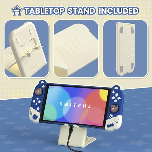 PlayVital Good Night Bear Dockable Case for Nintendo Switch 2 with Stand | Split Design Silicone Joycon Grips, PC Console Hard Shell, 2 Joystick Caps | Cute Protective Cover Bundle – Midnight Blue - color: Blue