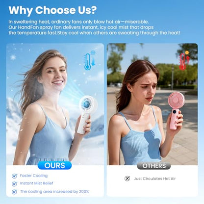 HandFan Upgraded Misting Fan with LED Display – Extreme Cooling Portable Handheld Fan with Water Mist Spray, 50% Stronger Airflow & Quieter, USB Rechargeable for Travel/Park/Disney/Beach/Concert/Game - color: Lily White