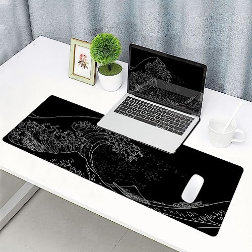 Gaming Mouse Pad, Large Mouse Pads for Desk, Non-Slip Rubber Base Mousepad, Keyboard Mouse Mat, Desk Pad with Stitched Edges, 31.5x11.8inch, The Great Wave Off Kanagawa - color: 14 the Great Wave Off Kanagawa