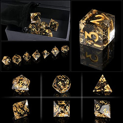 DND Dice Set Handmade 7 Accessories Sharp Edge Dice for Dungeons and Dragons TTRPG Games, Multi-Sided RPG Polyhedral Resin Sharp Edge Dice Roleplaying Games (Black Gold) - color: Black Gold
