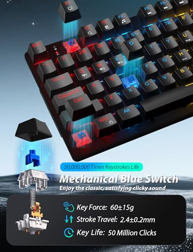 Wireless Mechanical Keyboard and Mouse Combo, 98-Key Gaming Keyboard with RGB Backlit, Tri-Mode BT5.0/2.4G/USB-C, 4000mAh Battery, 3200 DPI Gaming Mouse with Mouse Pad for PC, Laptop, Tablet - color: Black