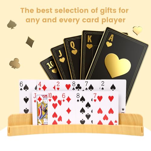 4 Packs of Double-Layer Card Holders with Wood Grain Design，Playing Card Holder for Kids Adults Hands Free Card Holder for Family Card Game Nights Poker Parties - color: Wood Grain Design(4pack)