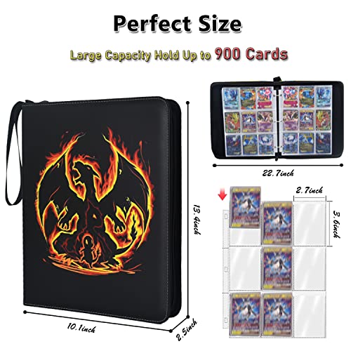 LIMSTDIC Card Binder with Sleeves - 9-Pockets Card Binder Holder Compatible with TCG Trading Cards, Card Storage Album with Zipper for Boys Girls Organized Holds Up to 900 Cards - color: Black 900
