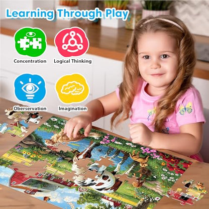 4 Packs 100 Piece Puzzles for Kids Ages 4-6 6-8 8-10, Cats Birds Farms Dogs Jigsaw Puzzles Educational Kids Puzzles 5-8 Gifts for Girls Boys Adults Seniors 15x11in - color: Cats Birds Farms Dogs