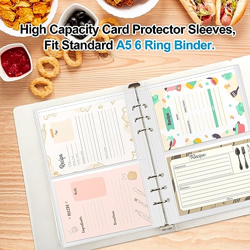 3x5 Index Card Sleeves Binder Sheets - 50 Pack | Clear Plastic Refill 2 Pocket Page Protector for Recipe Cards, Photo Cards, Flash Cards | Fits 6-Ring A5 Binder | Organizer and Holder - 200 Pockets - size: 3" x 5"