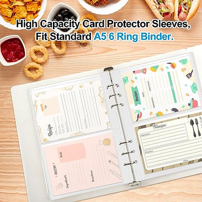 3x5 Index Card Sleeves Binder Sheets - 50 Pack | Clear Plastic Refill 2 Pocket Page Protector for Recipe Cards, Photo Cards, Flash Cards | Fits 6-Ring A5 Binder | Organizer and Holder - 200 Pockets - size: 3" x 5"