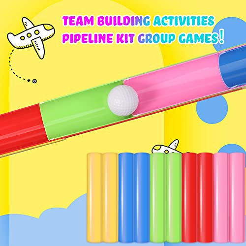 Sratte 1 Set Pipeline Team Building Game Kit with Half Pipe Ball Adult Teen | Teamwork Group Learning Exercise Activity, 40 Half Pipes 12 Golf Balls 4 Storage Bags, Field Day, School Gym Outdoor Sports