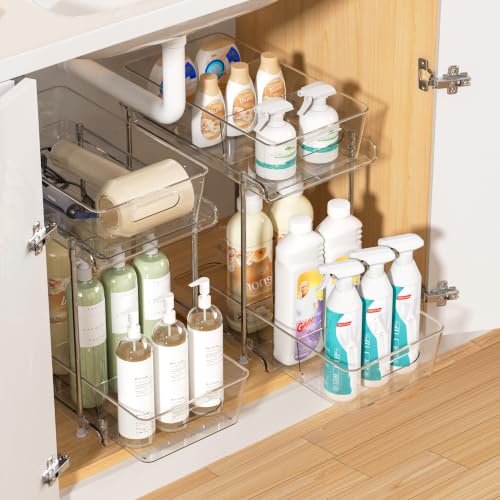 Vtopmart 2 Pack Larger Higher Pull Out Bathroom Under Sink Organizer (M-Higher) - color: Transparent, size: M-Higher (2 Pack)