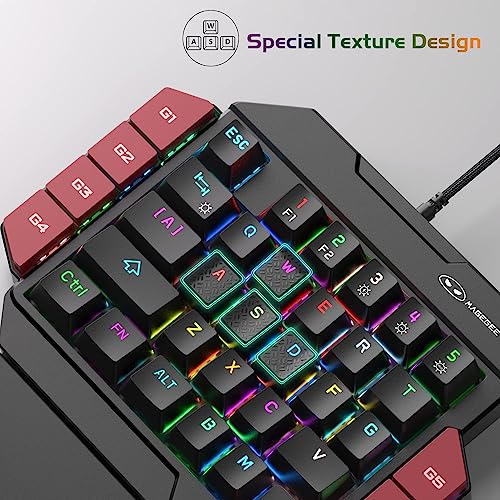 MageGee One Handed Professional Gaming Keyboard, RGB Backlit 35 Keys Mini Wired Mechanical Keyboard with Red Switch for PC Gamer, Support 6 Macro Keys - Black/Red - color: Black/Red Switch
