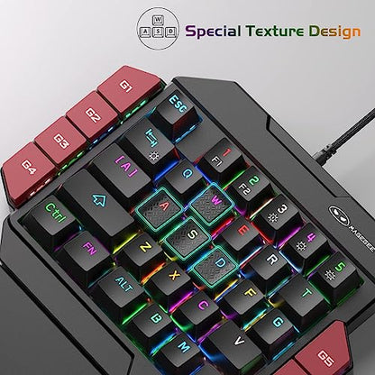MageGee One Handed Professional Gaming Keyboard, RGB Backlit 35 Keys Mini Wired Mechanical Keyboard with Red Switch for PC Gamer, Support 6 Macro Keys - Black/Red - color: Black/Red Switch
