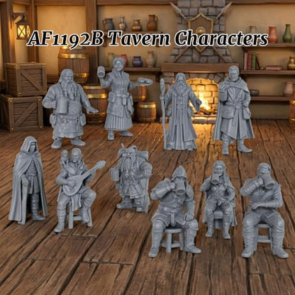 Tabletop RPG Game Human Miniatures Fantasy Tavern Characters AF1192B | 25mm Scale Tabletop Unpainted Miniatures Pack, Fantasy RPG Figure Set, Perfect Role Playing RPG Gift & RPG Accessory - color: Af1192b Tavern Characters