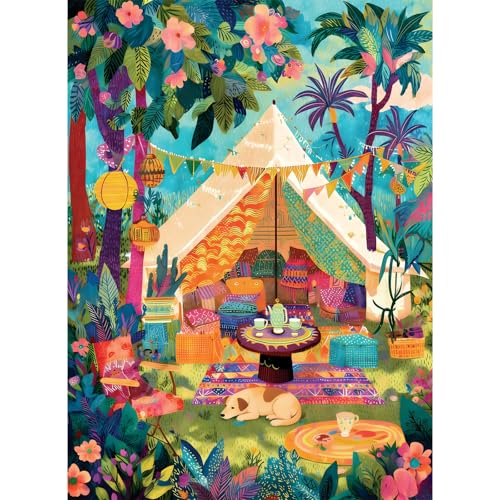 Camping 300 Piece Jigsaw Puzzles, Tropical Glamping 300 Piece Puzzle for Adults, Perfect for Family Time, Home Wall Decor, Great Gift for Adults, Seniors, 20.5 x 15 in - style: Tropical Glamping