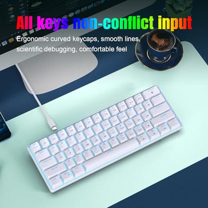 Snpurdiri 60% Mechanical Gaming Keyboard (White, Blue Switches) | Ice Blue LED Backlit 61 Keys Mini Wired Office Keyboard for Windows Laptop PC Mac - color: White(Ice Blue Light)/Blue Switch