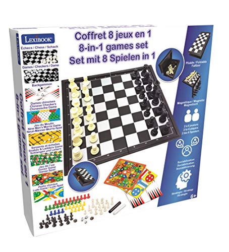 Lexibook, 8-in-1 Board Games Set, JGM800 | Chess, Checkers, Backgammon, Ludo, Snakes & Ladders, Goose Game - style: JGM800