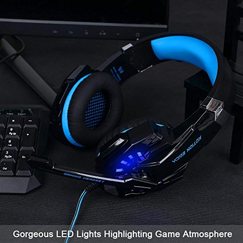 BlueFire Stereo Gaming Headset for PS4, PS5, PC, Xbox One, Noise Cancelling Over Ear Headphones with Mic, LED Light, Bass Surround, Soft Memory Earmuffs for Laptop Nintendo Switch Games (Blue) - color: Blue