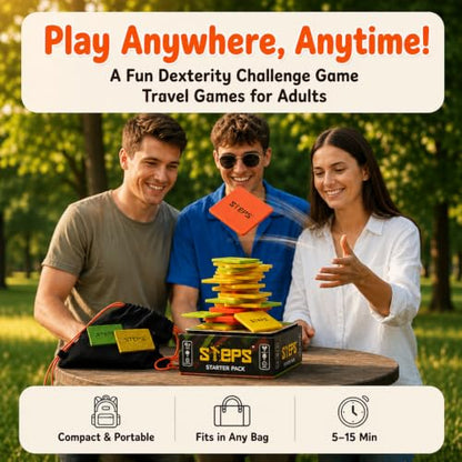 STEPS Wooden Board Games for Adults & Family - Color Stack Game for Game Night, Party & Travel Games, Unique Gift, Starter Pack