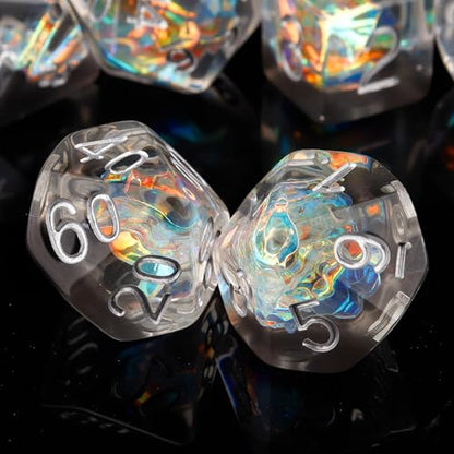 Haxtec DND Dice Set, 7 Pcs Iridescent Resin Polyhedral RPG Dice | Black Clear Role Playing Games Dice with Velvet Pouch, Compatible with Dungeons and Dragons, Gifts for D&D Lovers - color: Black White