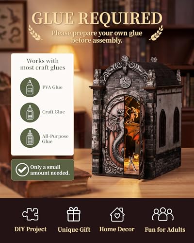 Book Nook Kit for Adults, Dragon Lair DIY Miniature House Kit, Dark Fantasy Tiny House with Knight & Treasure, 3D Puzzles for Adults, Castle Bookshelf Decor