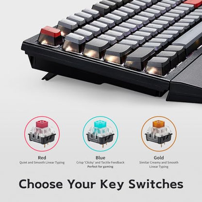 Hexgears X5 Wireless Mechanical Keyboard, Dual-Mode 2.4G/USB-C Ergonomic Full Size 108 Keys Keyboard, Kailh Box 3.0 Linear Switch, N-Key Rollover, Backlit Gaming Keyboards with Wrist Rest (Dark) - color: Dark Knight-X5, size: Linear