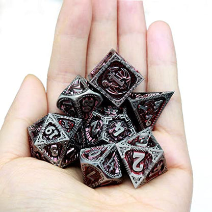 Haxtec DND Dice Set Metal D&D Dice Set with Leather Dice Bag Antique Iron Red Metal Polyhedral Dice Compatible with Dungeons and Dragons TTRPG Gifts - color: Grey Red