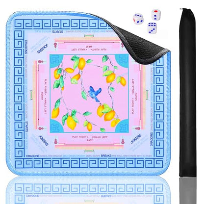 Jongyance Blue American Learning Mahjong Mat (33”x33”), Anti-Slip, Mahjong Mat for Table, Table Mat - color: Blue and Pink