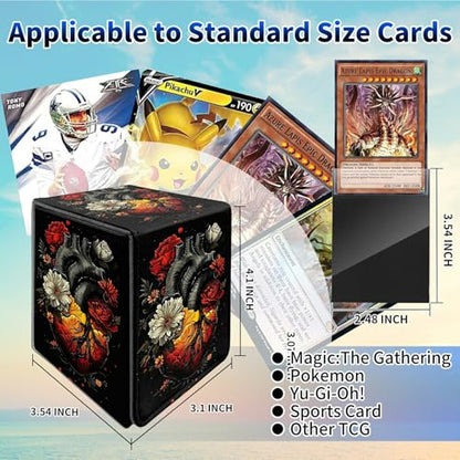 Heart Flower Card Deck Box, MTG Commander Deck Box Card Deck Case for Trading Cards, 100+ Sleeved Cards with PU Leather Magnetic Card Storage Box for TCG CCG Magic Cards - color: Card Deck Box-596