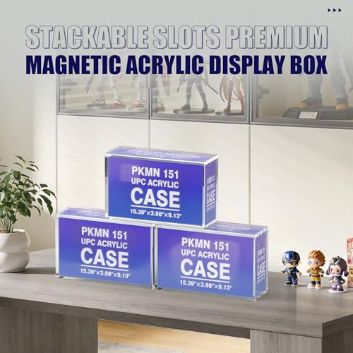 Magnetic Acrylic Display Case with Magnetic Seal. Crafted to showcase and protect your premium collector's boxes, Compatible with Pkmn 151 UPC & Mega Zard X ex UPC - size: Mega Charzrd & 151 UPC Case