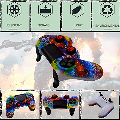 Silicone Skin for Ps4 Controller, 2pcs Anti-Slip Shell Cover Case with 10 Joystick Grips, 2 Pairs L2 R2, 4pcs Led Light Bar Skin for Playsation 4/ Slim/Pro Dualshock 4 Controller Wireless Gamepad - color: PS4 controller #4