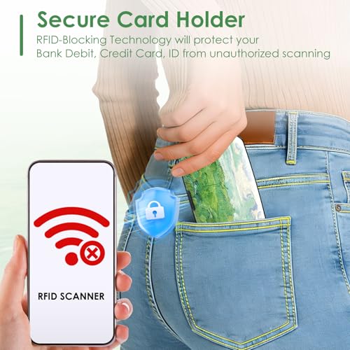 Mini RFID Credit Card Holder for Women Men, Slim Business Metal Hard Card Case, Cute Aluminum Travel Card Wallet ID Case, Green Wheat Field - color: Green Wheat Field