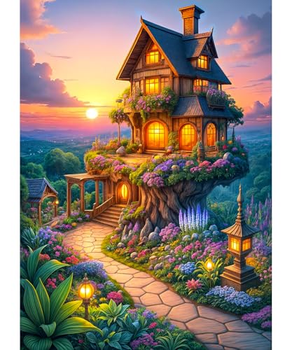 Puzzles for Adults 1000 Pieces, Jigsaw Puzzle for Adults, Fun Challenging Puzzle, Fairytale Tree House Puzzles, Interlock Perfectly No Dust, Gifts for Friends Teacher Father's Day - color: Magic Tree House