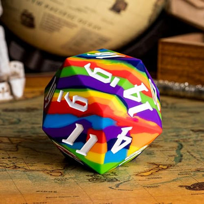 55mm Silicone D20 DND Dice, Large D20 Single 20 Sided D&D Dice | Soft & Comfortable Touch, Perfect Bouncer, Gift Box, Compatible with Dungeons and Dragons RPG Bar Pub Club Party Games - color: Rainbow