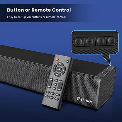 Sound Bar, BESTISAN 50 Watts Soundbar with HDMI, Optical, AUX, USB,Sub Out and Bluetooth Connection, DSP, Bass Adjustable, 16 Inch, Mountable
