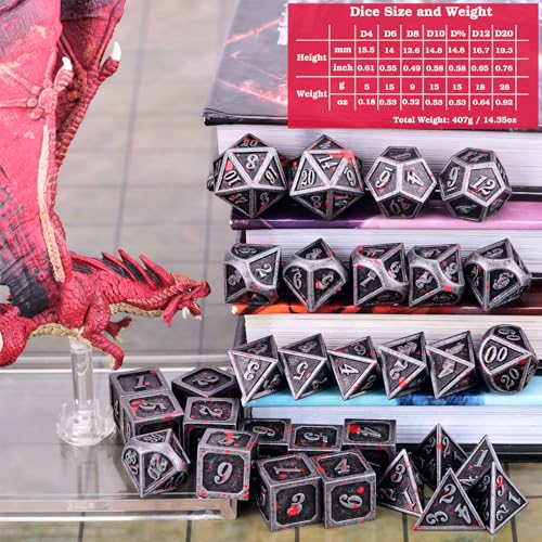 Extended Metal Dice RPG Set | 31 Piece Polyhedral Dice for DND5E Tabletop Role Playing Adventure Games (Iron Red) - color: Iron Red