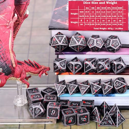 Extended Metal Dice RPG Set | 31 Piece Polyhedral Dice for DND5E Tabletop Role Playing Adventure Games (Iron Red) - color: Iron Red
