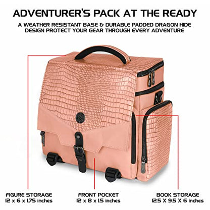 ENHANCE Collector's Edition RPG Adventurer's DnD Bag - Dragon Hide Exterior Travel RPG Bag with Tabletop Miniatures Storage Vault, Mat Holder, DnD Dice & Token Pockets, Fits 4-8 Books (Dragon Pink) - color: Dragon Pink