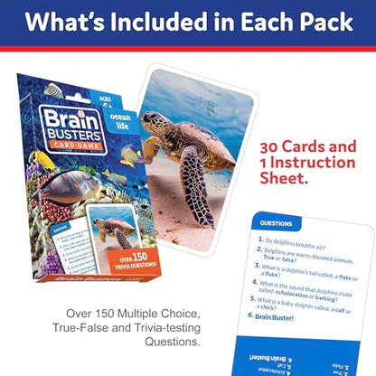 Brain Busters Trivia Card Set, Family Knowledge Cards Bundle with 120 Flash Cards - Multiple Choice Topics Including Environment, Sports, Ocean Life and Nature (Ages 6+) - style: Sports