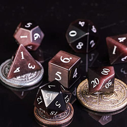 UDIXI Gemstone Dice Set, Purple Cat's Eye Stone DND Dice for Tabletop Games | Natural Stone, Premium Gift Box, DM Gift, for Dungeons and Dragons Role Playing Games - color: Purple Cat's Eye
